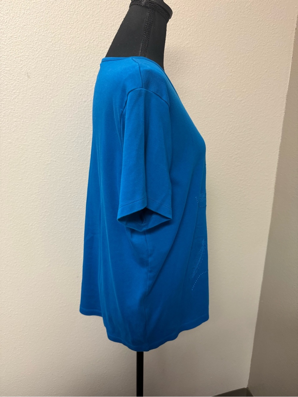TanJay Blue Embellished Ring Neck Stretch Top XL Casual Career Blouse - Picture 7 of 10